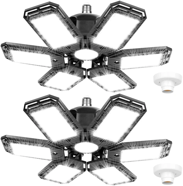 Main image of 2 Pack LED Garage Lights, 200W 20000LM 6500K Ceiling Light Fixtures Ultra Bright LED Shop Light, 6 Adjustable Panels,Deformable, For Work Shop Warehouse Attic