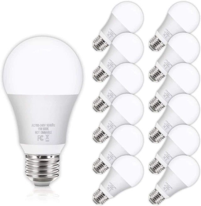 Main image of LED Light Bulbs 100W Equivalent 1100 Lumens, A19 11W 5000K Daylight White Non-Dimmable, Super Bright No Flicker Standard E26 Edison Screw Bulbs for Home, Bedroom, Office Lamp, 12-Pack