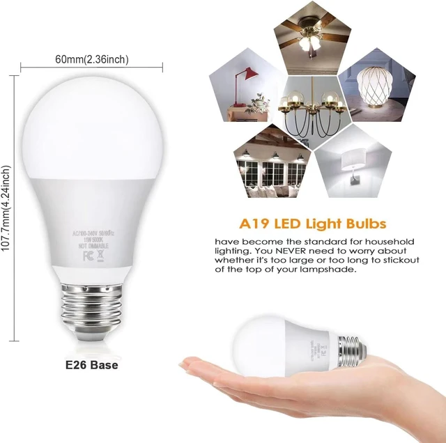 Alt view image 2 of 7 - LED Light Bulbs 100W Equivalent 1100 Lumens, A19 11W 5000K Daylight White Non-Dimmable, Super Bright No Flicker Standard E26 Edison Screw Bulbs for Home, Bedroom, Office Lamp, 12-Pack