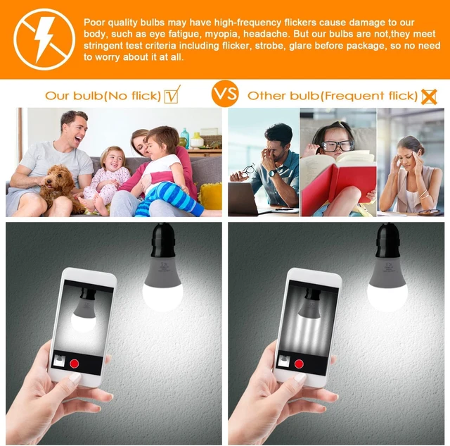 Alt view image 3 of 7 - LED Light Bulbs 100W Equivalent 1100 Lumens, A19 11W 5000K Daylight White Non-Dimmable, Super Bright No Flicker Standard E26 Edison Screw Bulbs for Home, Bedroom, Office Lamp, 12-Pack
