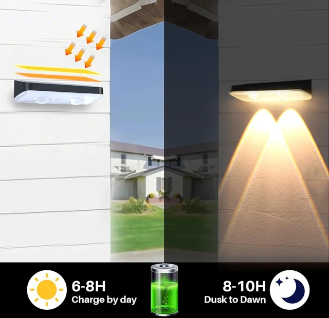 Alt view image 4 of 7 - Solar Fence Lights Outdoor 12 Pack for Wall, Step, Porch, Deck, Railing 3000K/4000K/6000K 3 Modes Waterproof Dusk to Dawn Lighting Solar Powered Bright LED Lens Downlights