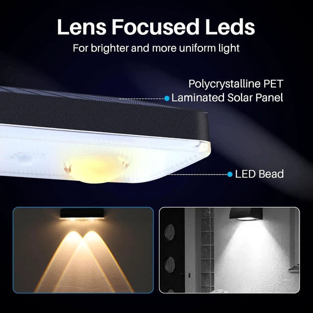 Alt view image 3 of 7 - Solar Fence Lights Outdoor 12 Pack for Wall, Step, Porch, Deck, Railing 3000K/4000K/6000K 3 Modes Waterproof Dusk to Dawn Lighting Solar Powered Bright LED Lens Downlights