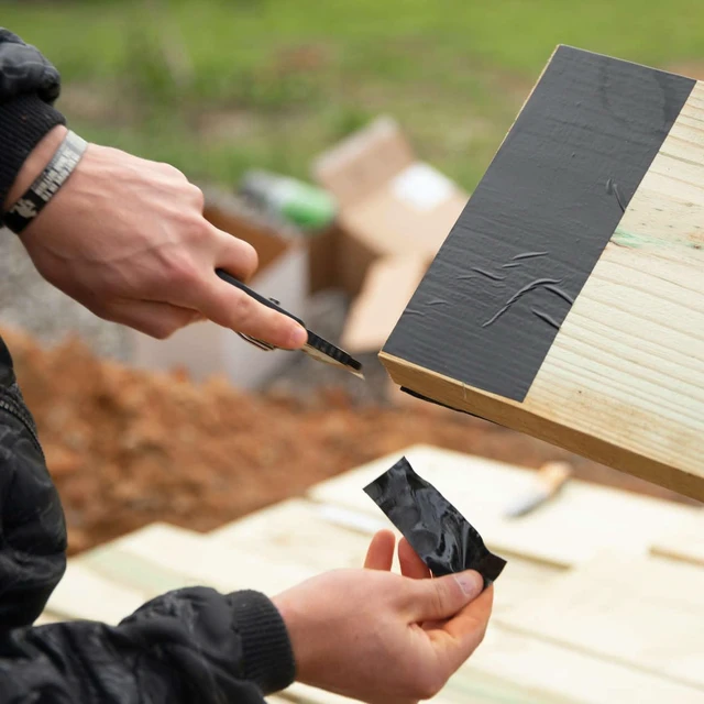 Alt view image 4 of 7 - Pro Grade Deck and Joist Flashing Tape - 4 Inch Width (3.78 in. x 50 ft) - All Weather & UV Resistant Linerless Tape for Decking, Wood, Beams with Advanced Acrylic Adhesive - 13 mils - Black