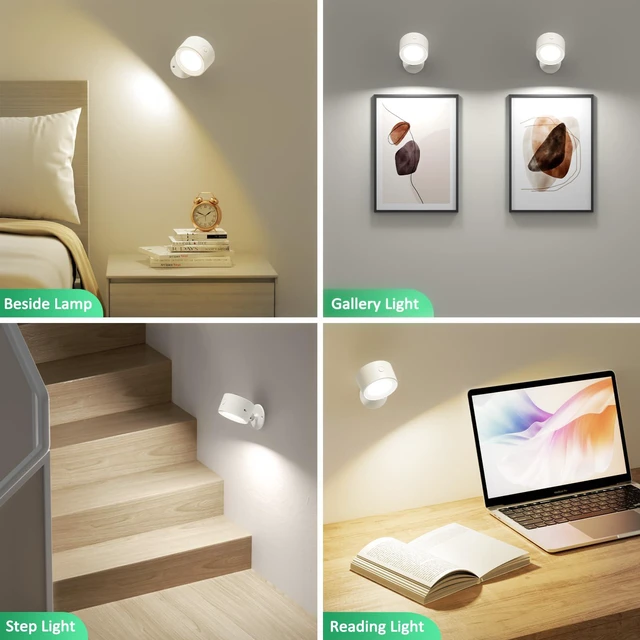 Alt view image 3 of 7 - LED Wall Mounted Lights with Remote, Rechargeable Wall Sconces 3 Pack, 3000mAh Battery Cordless Wall Lamp, 3 Color Temps Dimmable Touch, Magnetic 360° Rotation, for Bedroom Bedside Reading