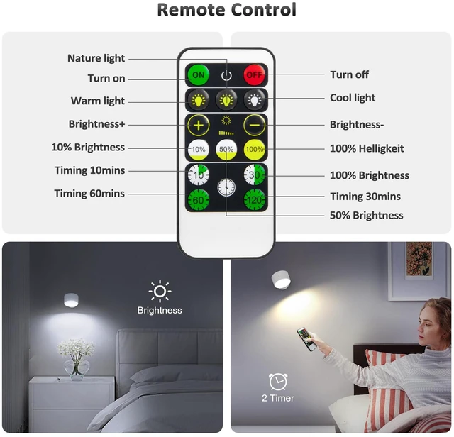 Alt view image 4 of 7 - LED Wall Mounted Lights with Remote, Rechargeable Wall Sconces 3 Pack, 3000mAh Battery Cordless Wall Lamp, 3 Color Temps Dimmable Touch, Magnetic 360° Rotation, for Bedroom Bedside Reading