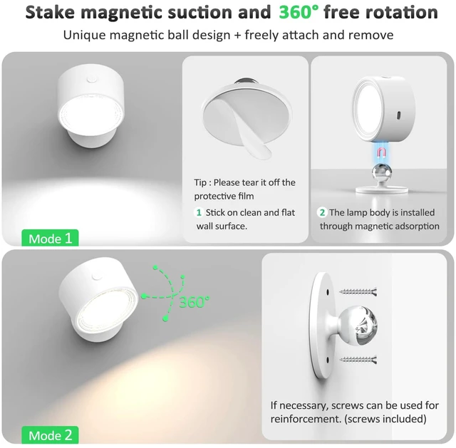 Alt view image 5 of 7 - LED Wall Mounted Lights with Remote, Rechargeable Wall Sconces 3 Pack, 3000mAh Battery Cordless Wall Lamp, 3 Color Temps Dimmable Touch, Magnetic 360° Rotation, for Bedroom Bedside Reading