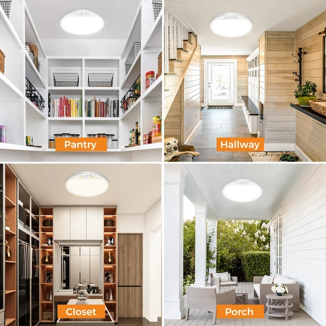Alt view image 5 of 7 - 2Pack Motion Sensor Light Indoor Wired, 12 Inch 3000K/4000K/6500K Closet Lights Motion Sensored, 24W 2400LM Flush Mount Ceiling Light for Hallway Pantry Stairwell Porch, White