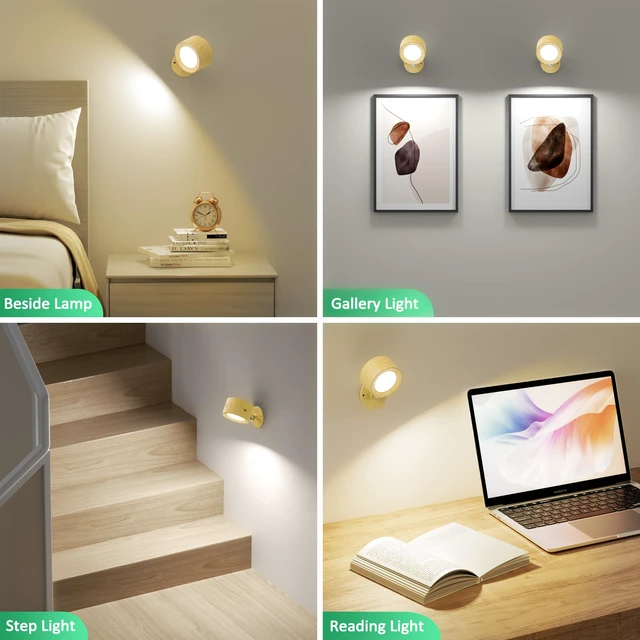 Alt view image 2 of 6 - LED Wall Mounted Lights 3 Pcs with Remote, Wall Sconces Lamp 3000mAh Rechargeable Battery Operated, 3 Color Temperatures & Dimmable Magnetic 360° Rotation Cordless Light for Bedroom Reading