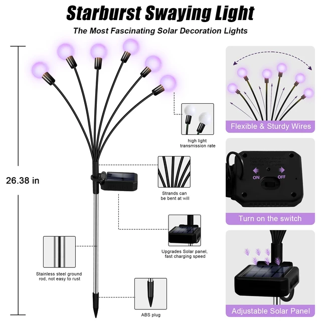 Alt view image 5 of 7 - Solar Lights Outdoor Waterproof 6 Pack of 36 LEDs Unique Gifts Women Purple Swaying Solar Lights Outdoor for Yard Pathway Patio, Swaying Lawn Decor as Gardening Gifts for Women Holiday