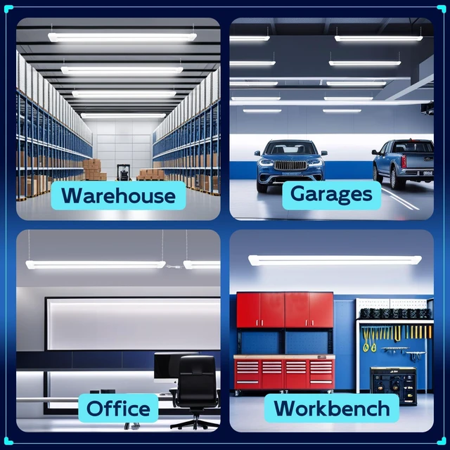 Alt view image 5 of 7 - LED Shop Light 4FT 44W (300W Equivalent), 4600LM 5000K Daylight Hanging or Surface Mount,Plug-in Utility Linkable Shop Light for Garage,Workshop,Warehouse,Energy Efficient,White,4 Pack