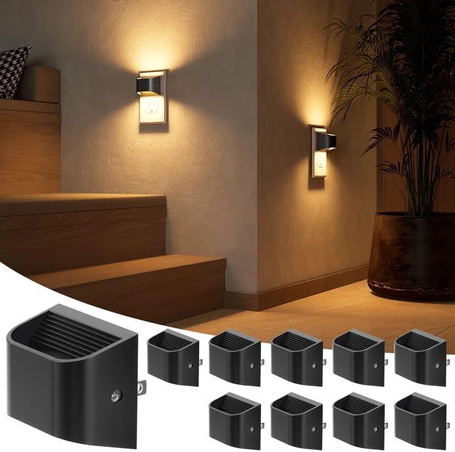 Main image of Night Lights Plug Into Wall, 10 Pack, 3000K, Auto On/Off, Black Eye Friendly Warm White, Dusk to Dawn Sensor Night Light, Ultra-Slim Wall Light for Bedroom Hallway Bathroom Stairs