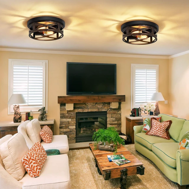 Alt view image 2 of 6 - 2 Pack Flush Mount Ceiling Light,Farmhouse Hallway Lighting Fixtures,Industrial Light Fixtures Ceiling Mount for Kitchen,Entryway,Bedroom,E26 Base
