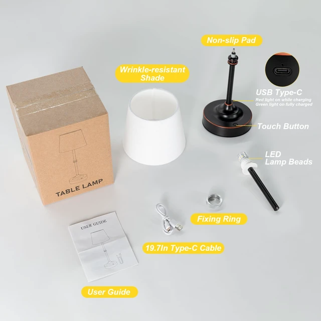 Alt view image 5 of 7 - Rechargeable Cordless Table Lamp Antique Black - 1 Pack 4000mAh Battery Operated Lamp, 3000K Warm Light, Touch Control Stepless Dimming, for Bedside, Dining Table, Home Decor