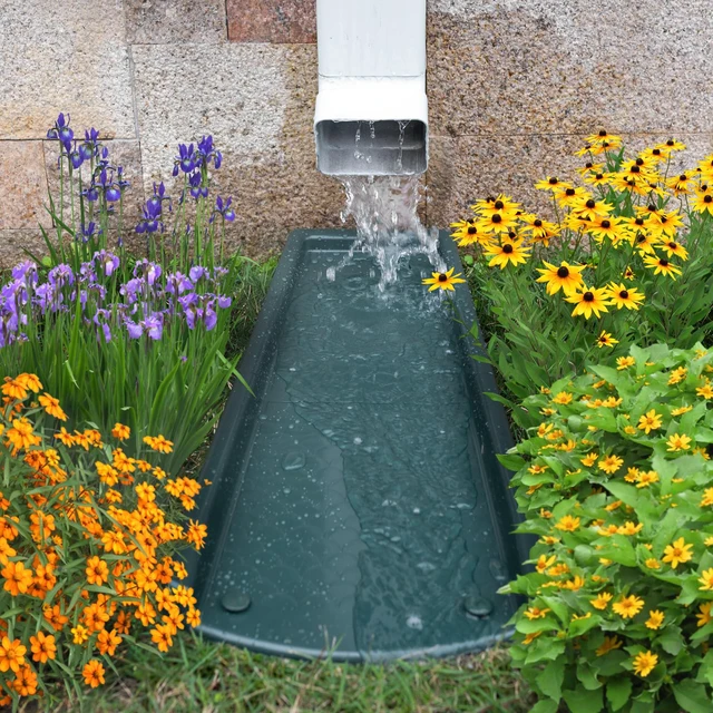 Alt view image 5 of 6 - Splash Blocks for Gutters Downspouts, 24" Downspout Extensions for Rain Water Drainage, Thickened Gutter Splash Guard with Fixing Piles(2 Pack, Green)