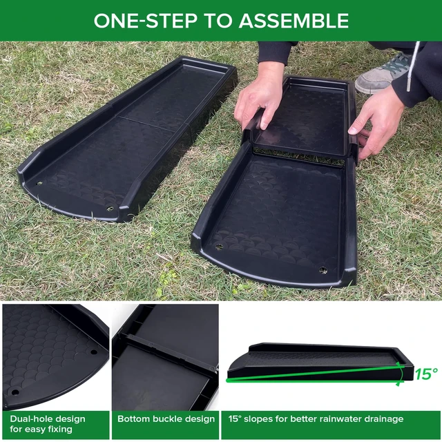 Alt view image 3 of 6 - Splash Blocks for Gutters Downspouts, 24" Downspout Extensions for Rain Water Drainage, Thickened Gutter Splash Guard with Fixing Piles(2 Pack, Black)