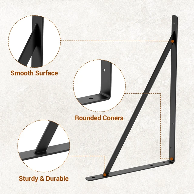Alt view image 4 of 7 - 20x13 Inch Heavy Duty Shelf Brackets, Black 6 Pack 600lbs Capacity, Extra Large Metal L Supports with Screws, Wall Mounted Brackets for Garage Shelving/Workshop Storage and DIY