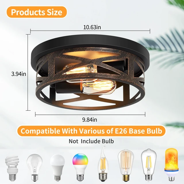Alt view image 4 of 6 - 2 Pack Flush Mount Ceiling Light,Farmhouse Hallway Lighting Fixtures,Industrial Light Fixtures Ceiling Mount for Kitchen,Entryway,Bedroom,E26 Base