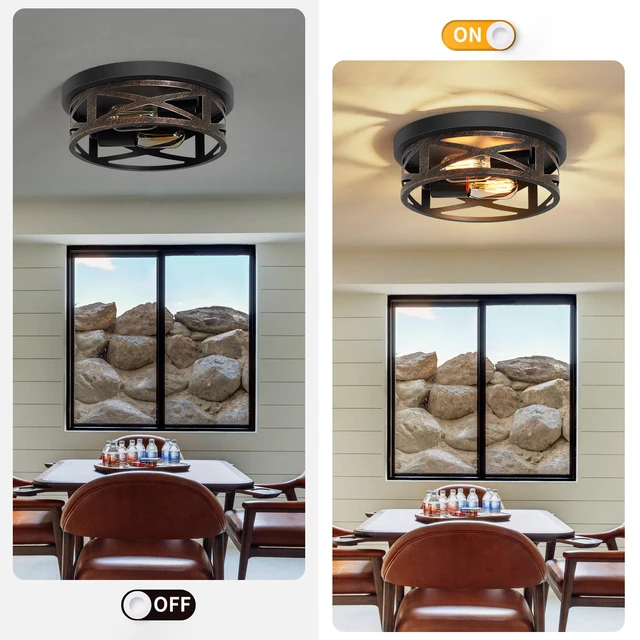 Alt view image 6 of 6 - 2 Pack Flush Mount Ceiling Light,Farmhouse Hallway Lighting Fixtures,Industrial Light Fixtures Ceiling Mount for Kitchen,Entryway,Bedroom,E26 Base