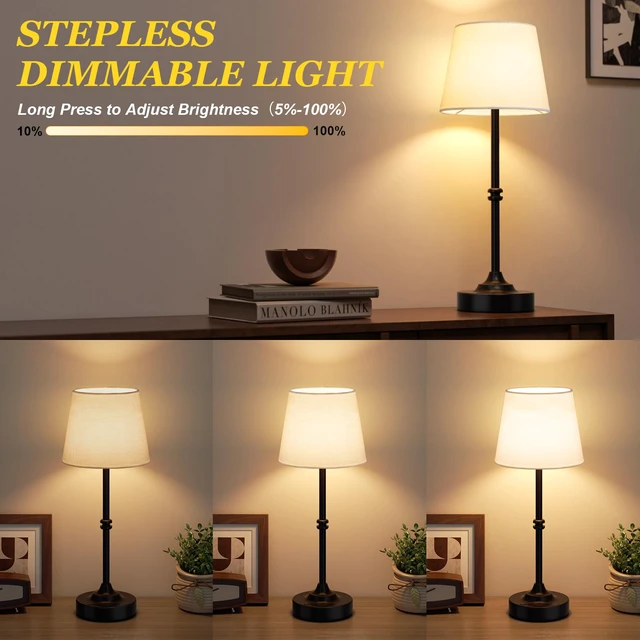 Alt view image 3 of 7 - Rechargeable Cordless Table Lamp Black - 1 Pack 4000mAh Battery Operated Lamp, 3000K Warm Light, Touch Control Stepless Dimming, for Bedside, Dining Table, Home Decor