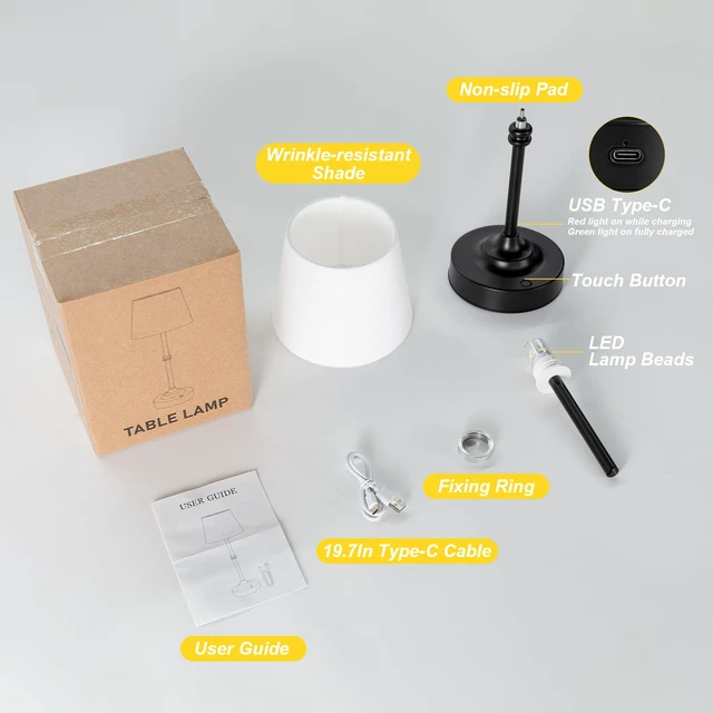 Alt view image 5 of 7 - Rechargeable Cordless Table Lamp Black - 1 Pack 4000mAh Battery Operated Lamp, 3000K Warm Light, Touch Control Stepless Dimming, for Bedside, Dining Table, Home Decor