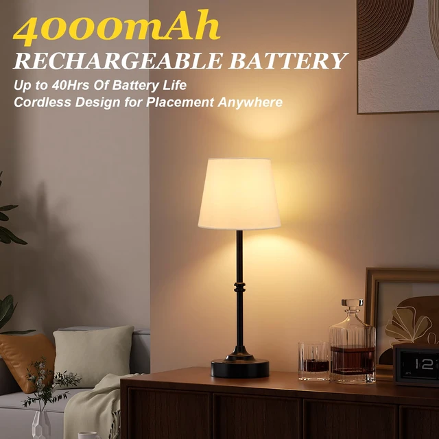 Alt view image 4 of 7 - Rechargeable Cordless Table Lamp Black - 1 Pack 4000mAh Battery Operated Lamp, 3000K Warm Light, Touch Control Stepless Dimming, for Bedside, Dining Table, Home Decor