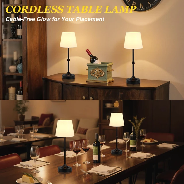 Alt view image 6 of 7 - Rechargeable Cordless Table Lamp Black - 1 Pack 4000mAh Battery Operated Lamp, 3000K Warm Light, Touch Control Stepless Dimming, for Bedside, Dining Table, Home Decor