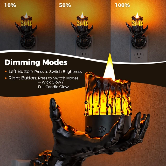 Alt view image 2 of 7 - Halloween Night Light, Gothic Hand Candle Night Light, Amber Spooky night lights plug into wall with flickering flame, dimmable, 2 light modes/flame modes for Halloween decor and parties