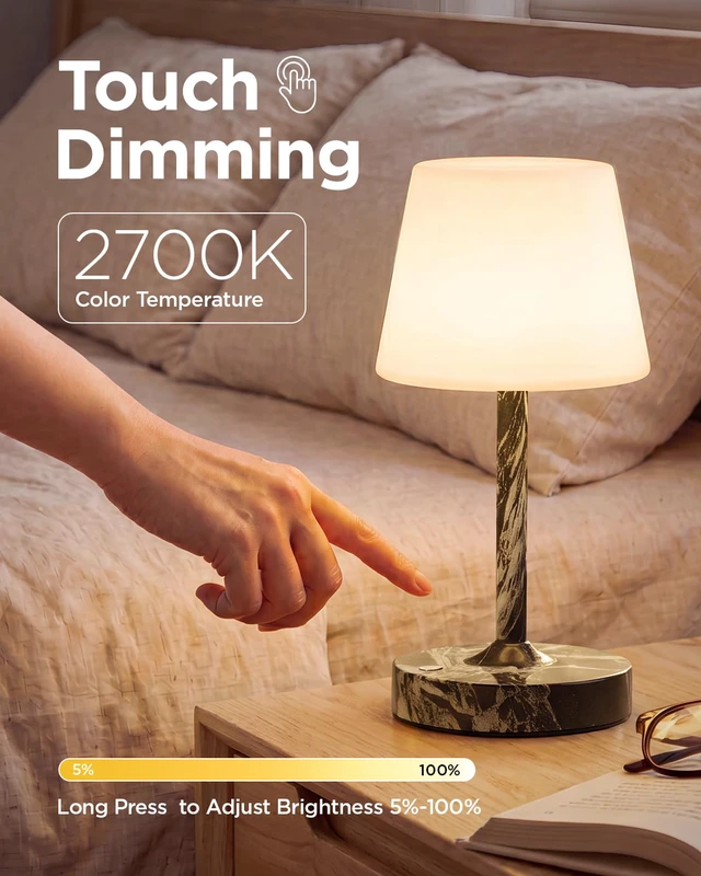 Alt view image 3 of 7 - IP65 Waterproof Rechargeable Shower Lamp, Cordless Bathroom Touch Lamps 5200mAh Battery Powered, Stepless Dimming, Portable LED Table Lamp for Bathtub, Outdoor, Bedroom, Patio, Camping