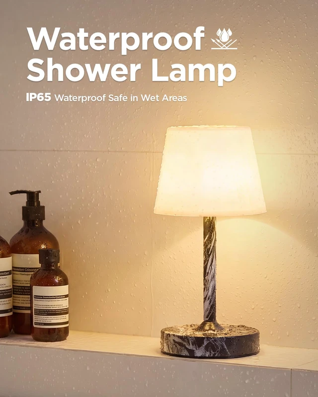 Alt view image 2 of 7 - IP65 Waterproof Rechargeable Shower Lamp, Cordless Bathroom Touch Lamps 5200mAh Battery Powered, Stepless Dimming, Portable LED Table Lamp for Bathtub, Outdoor, Bedroom, Patio, Camping