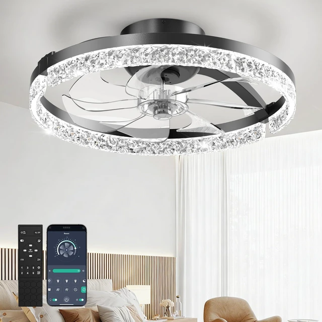 Main image of Ceiling Fans with Lights and Remote Low Profile Ceiling Fan with APP Control, 3000K-6500K Dimmable, Quiet Modern Flush Mount Fandelier for Bedroom