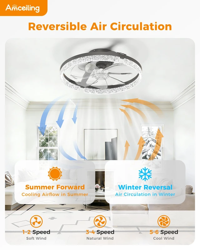 Alt view image 4 of 7 - Ceiling Fans with Lights and Remote Low Profile Ceiling Fan with APP Control, 3000K-6500K Dimmable, Quiet Modern Flush Mount Fandelier for Bedroom