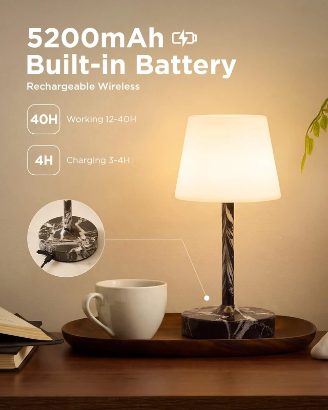 Alt view image 4 of 7 - IP65 Waterproof Rechargeable Shower Lamp, Cordless Bathroom Touch Lamps 5200mAh Battery Powered, Stepless Dimming, Portable LED Table Lamp for Bathtub, Outdoor, Bedroom, Patio, Camping