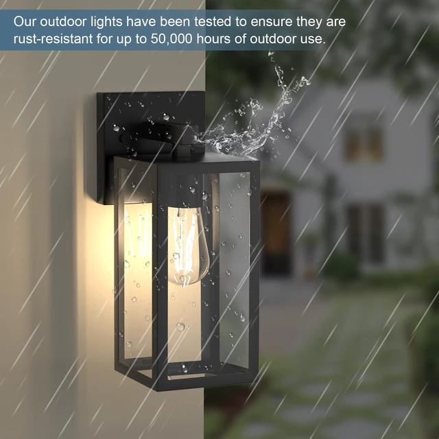 Alt view image 5 of 7 - Porch Wall Lights Outdoor, Waterproof Lanterns with Frame and Clear Glass Shade, Exterior Front Porch Light Matte Black Wall Sconce, Modern Mounted Lighting for Patio Entryway Hallway