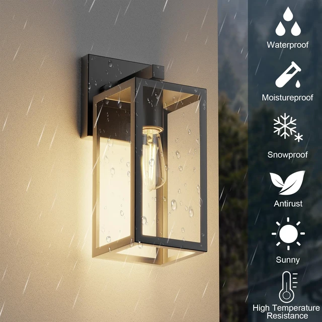 Alt view image 2 of 7 - Porch Wall Lights Outdoor, Waterproof Lanterns with Frame and Clear Glass Shade, Exterior Front Porch Light Matte Black Wall Sconce, Modern Mounted Lighting for Patio Entryway Hallway