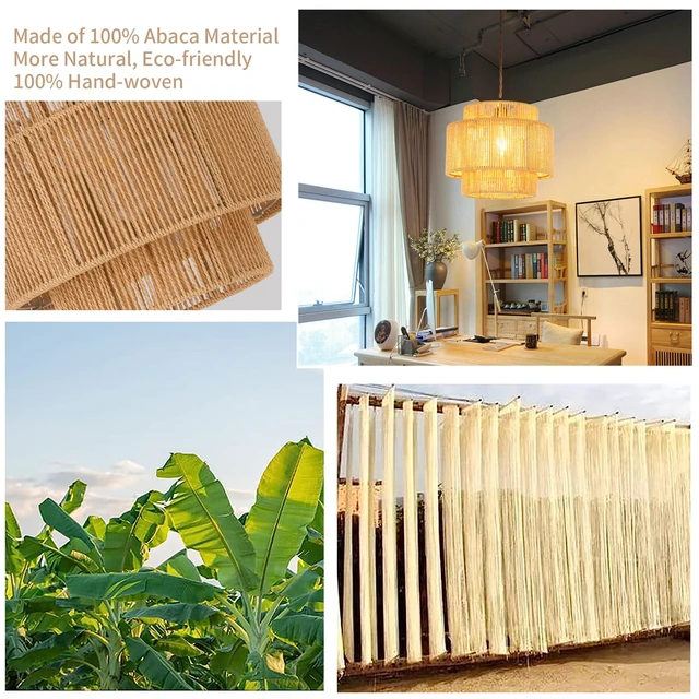 Alt view image 4 of 7 - Plug in Pendant Light Hanging Lights with Plug in Cord Hanging Lamp Boho Rattan Dimmable Wicker Bamboo Woven Shade Hemp Rope Ceiling Light Fixture for Living Room Bedroom Kitchen
