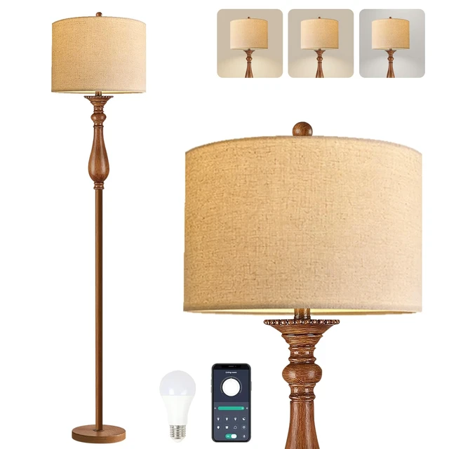 Main image of Wood Floor Lamp for Living Room,Bedroom,Vintage Mid Century Modern Standing Lamp with Remote Dimmable,Boho Gold Tall Lamp Fabric Lamp Shade Floor Lights Bohemian Tiffany Style