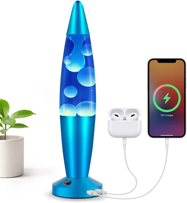 Main image of Beautiful Liquid Lamp with USB Ports,16" Motion Light with Blue Liquid White Wax, Relaxing Nightlight, Mood Light for Bedroom, Living Room, Office - Adults, Teens, Kids