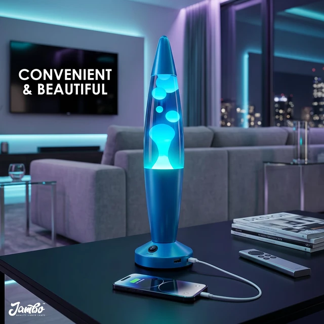Alt view image 5 of 7 - Beautiful Liquid Lamp with USB Ports,16" Motion Light with Blue Liquid White Wax, Relaxing Nightlight, Mood Light for Bedroom, Living Room, Office - Adults, Teens, Kids