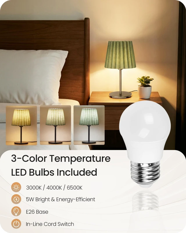Alt view image 4 of 7 - Small Bedside Table Lamp, Dimmable Table Lamp with 3 Adjustable Color Temperatures, Nightstand Lamp with a Dimmable Bulb, E26 Base, for Bedroom, Study, Desk, Green and Black J15TL05