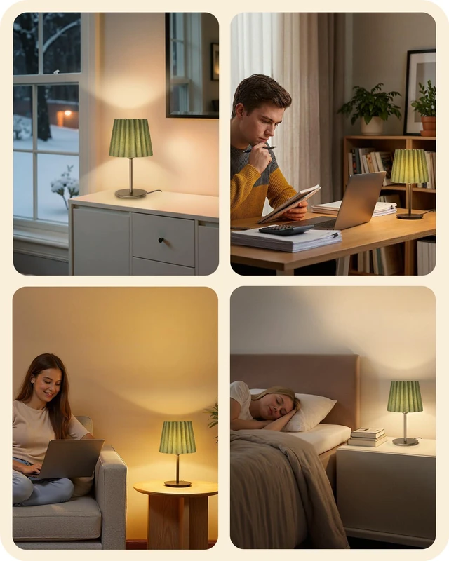 Alt view image 5 of 7 - Small Bedside Table Lamp, Dimmable Table Lamp with 3 Adjustable Color Temperatures, Nightstand Lamp with a Dimmable Bulb, E26 Base, for Bedroom, Study, Desk, Green and Black J15TL05