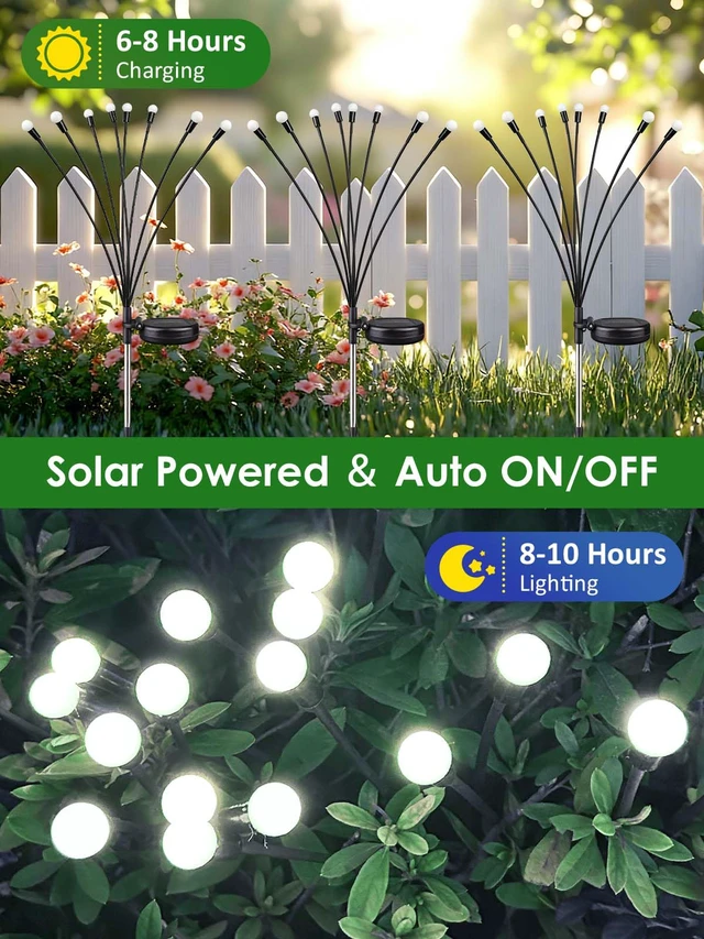 Alt view image 5 of 7 - 8 Pack Solar Garden Lights, 64 LED Firefly Lights Solar Outdoor Waterproof 2 Lighting Modes, Sway with Wind, Solar lights Outdoor for Garden Yard Patio Pathway Holiday Decorations, Cool White