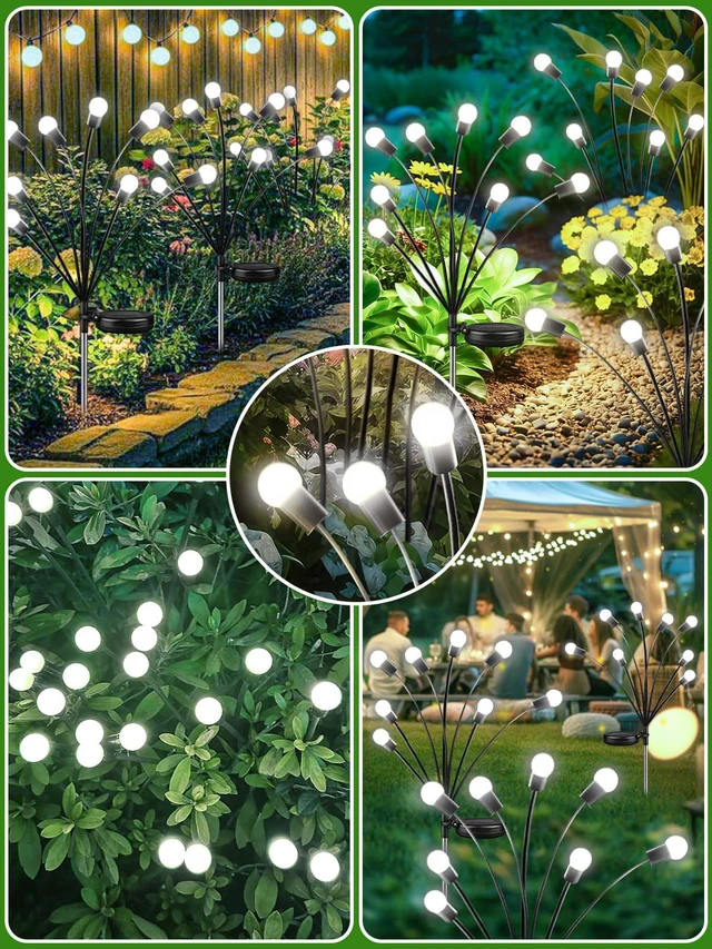 Alt view image 6 of 7 - 8 Pack Solar Garden Lights, 64 LED Firefly Lights Solar Outdoor Waterproof 2 Lighting Modes, Sway with Wind, Solar lights Outdoor for Garden Yard Patio Pathway Holiday Decorations, Cool White