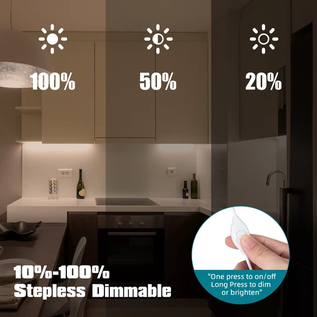 Alt view image 3 of 6 - LED Under Cabinet Lighting, 2pcs x 12 Inch Dimmable, USB Plug-in Under Counter Lights with Memory Function, Natural White 4000K
