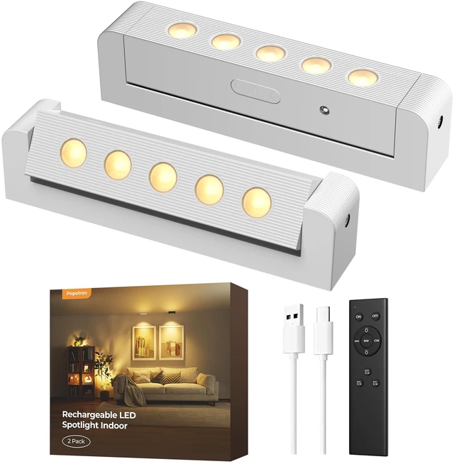 Main image of LED Spotlights Indoor, Rechargeable Uplights with Daily Auto Timer, 5500mAh Battery, 3CCT, Dimmable & Remote Control, Wireless Accent Lighting for Plants, Wall Display & Artwork