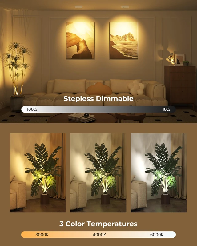 Alt view image 4 of 7 - LED Spotlights Indoor, Rechargeable Uplights with Daily Auto Timer, 5500mAh Battery, 3CCT, Dimmable & Remote Control, Wireless Accent Lighting for Plants, Wall Display & Artwork