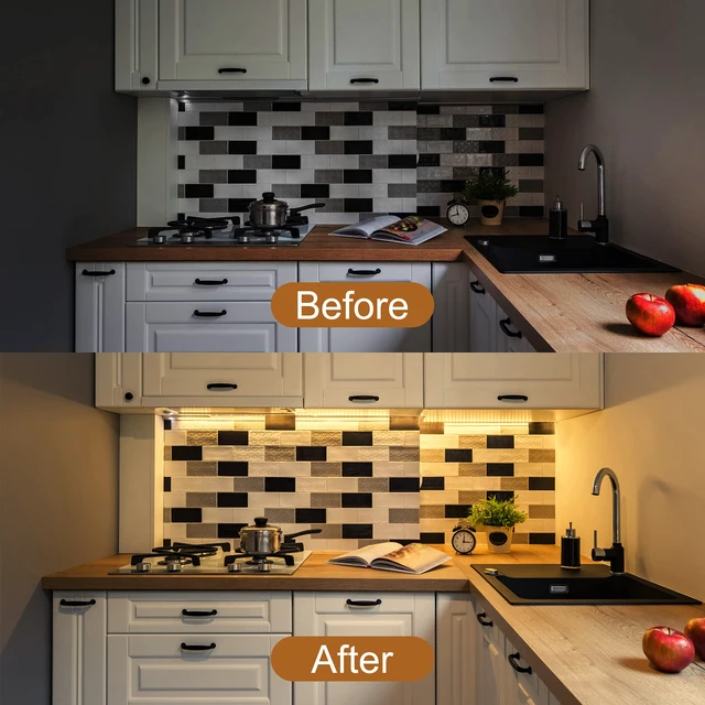 Alt view image 5 of 7 - Under Cabinet Lighting, 2pcs 12" 3000K Dimmable LED Closet Light, USB Plug, Memory Function, Linkable Cabinet Light Bar for Kitchen, Plug-in Workbench Light, Super Slim LED Light Bar for Room