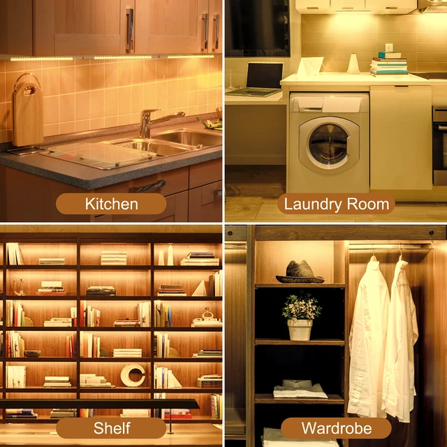 Alt view image 6 of 7 - Under Cabinet Lighting, 2pcs 12" 3000K Dimmable LED Closet Light, USB Plug, Memory Function, Linkable Cabinet Light Bar for Kitchen, Plug-in Workbench Light, Super Slim LED Light Bar for Room