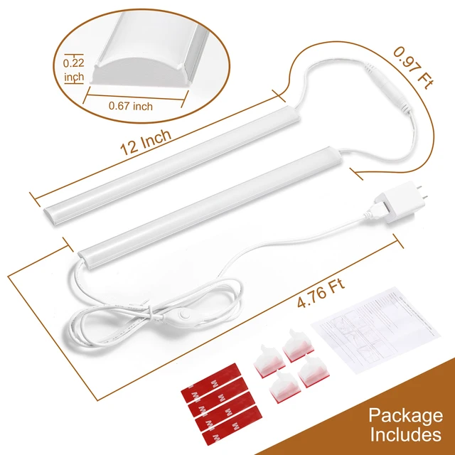 Alt view image 7 of 7 - Under Cabinet Lighting, 2pcs 12" 3000K Dimmable LED Closet Light, USB Plug, Memory Function, Linkable Cabinet Light Bar for Kitchen, Plug-in Workbench Light, Super Slim LED Light Bar for Room