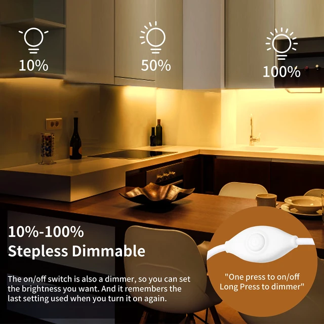 Alt view image 3 of 7 - Under Cabinet Lighting, 2pcs 12" 3000K Dimmable LED Closet Light, USB Plug, Memory Function, Linkable Cabinet Light Bar for Kitchen, Plug-in Workbench Light, Super Slim LED Light Bar for Room