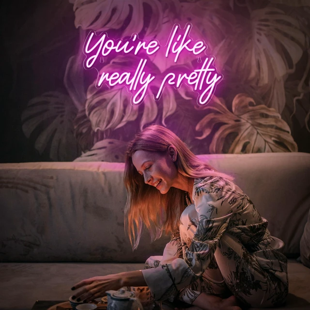 Alt view image 6 of 7 - You're Like Really Pretty Neon Sign, Pink Neon Sign for Wall Decor | You're Like Really Pretty Sign for Girls Bedroom, Party, Salon - Best Gifts for Birthday, Christmas